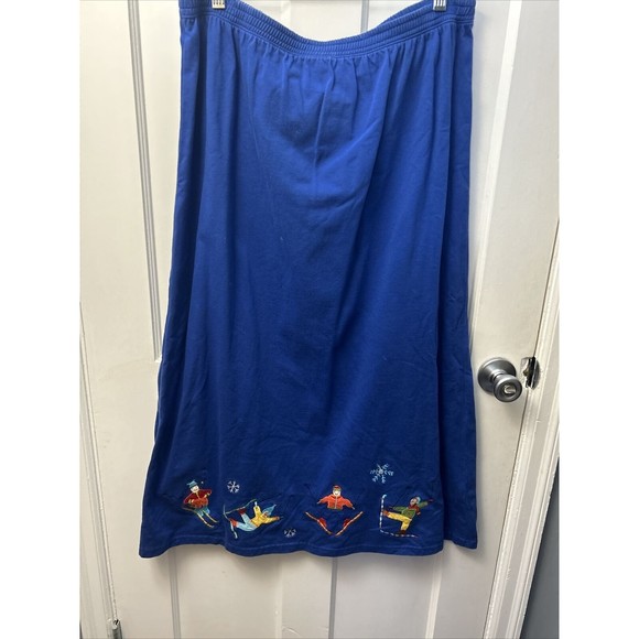 Vintage Michael Simon Women’s XL Skiing Embroidered Cardigan and Skirt SET Blue - Picture 3 of 11